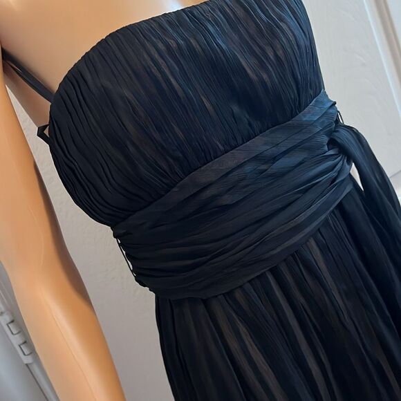 BCBGMaxAzria Black Silk Gown Dress Strapless Ruche Pleated Empire Waist 6 Petite - Picture 3 of 13